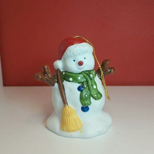 Vintage Porcelain Snowman Bell Ornament Christmas Around the World Taiwan 80s